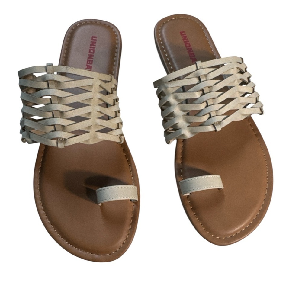 Unionbay Robyn Woven Toe Ring Flat Sandal Women’s Size 8M Cream & Tan - Picture 7 of 9